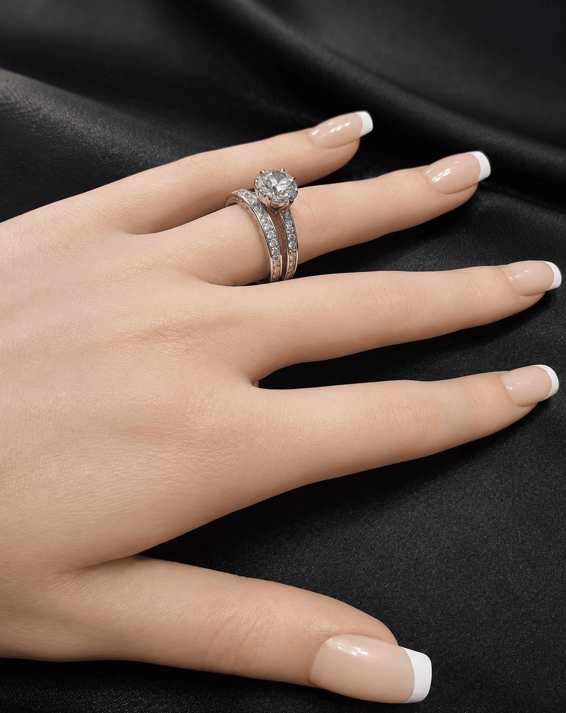 Women's Luxurious 2pc Cubic Zirconia Engagement Ring and Wedding Band Set